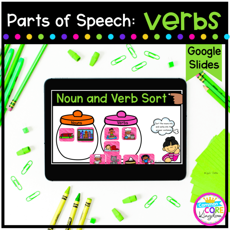 Parts of Speech - Verbs cover for 2nd, & 3rd grade showing a digital sorting activity