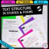 RL.6.5 Text Structure in Stories and Poems cover showing a worksheet and 3 passage sheets available in printable and digital formats