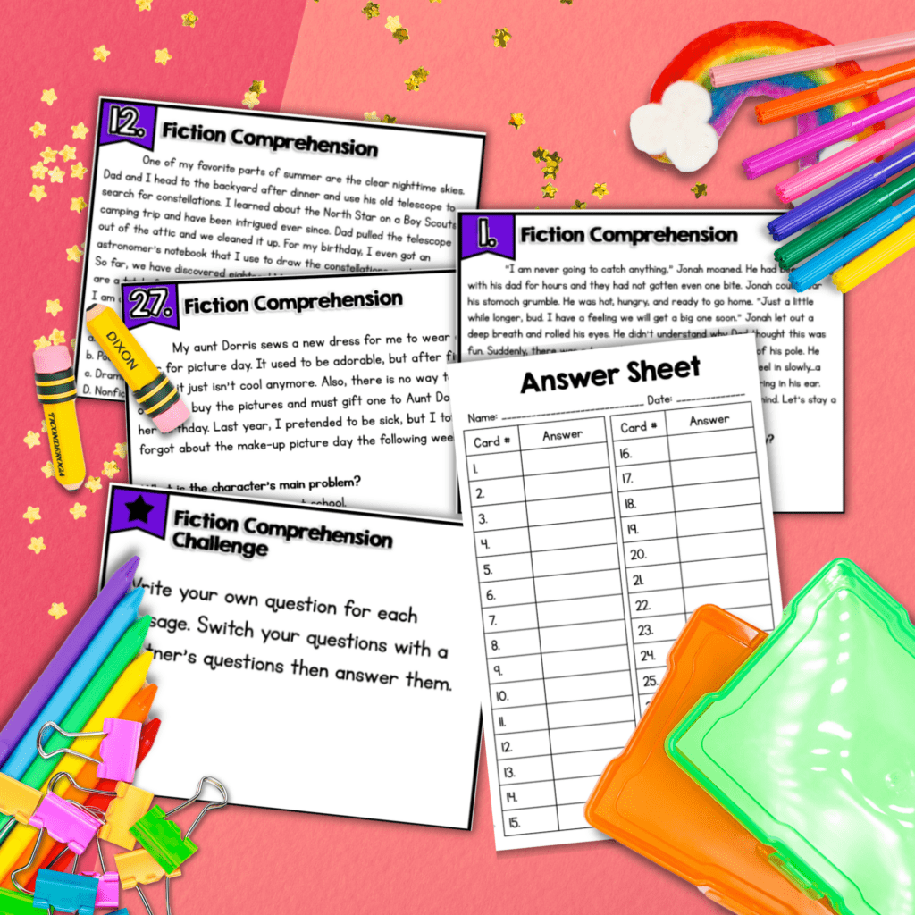 Fiction Reading Comprehension Task Cards - 4th & 5th Grade | MagiCore