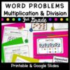 Word Problems Multiplication and Division cover for 3rd grade showing printable and digital math worksheets