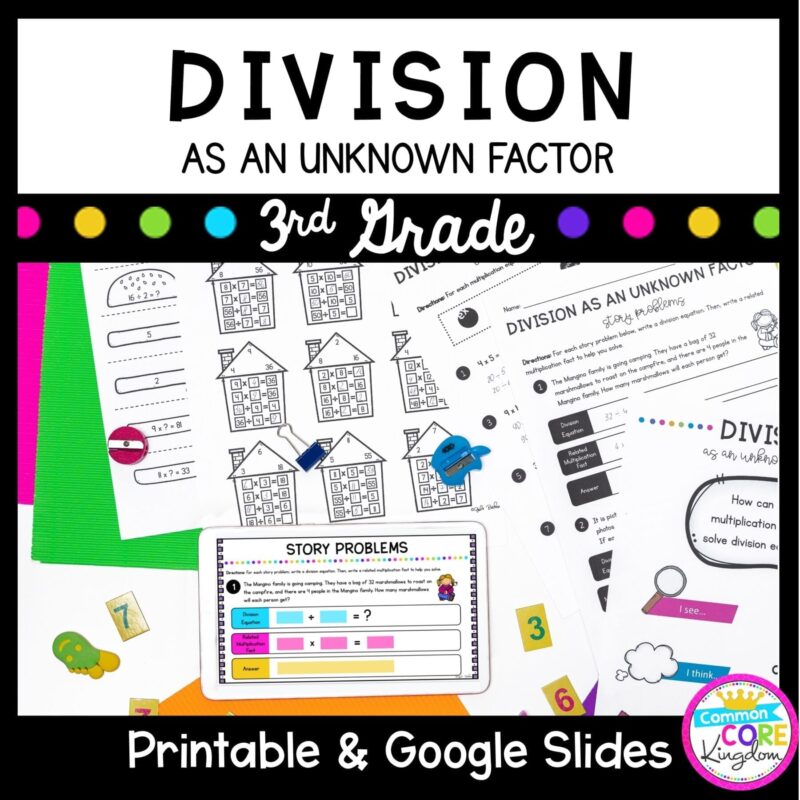 Division as an Unknown Factor for 3rd grades. Printable and Google Slides