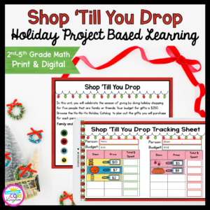 Shop Till You Drop digital and printable holiday resource cover showing math worksheets