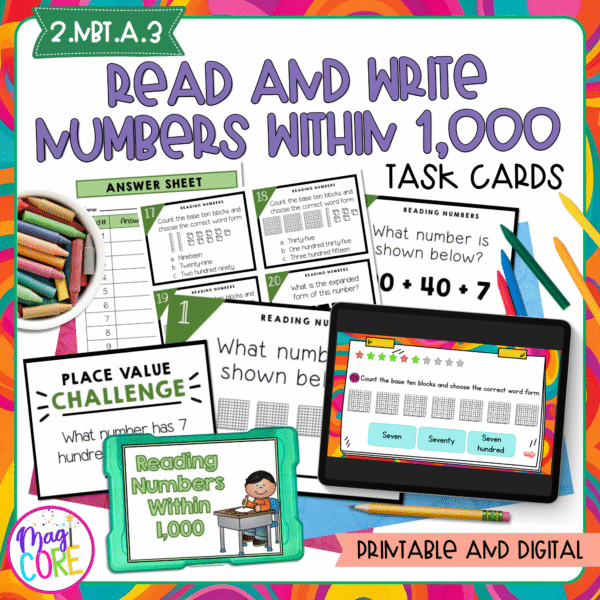 Read and Write Numbers - 2nd Grade Math Task Cards 2.NBT.A.3 | MagiCore