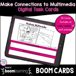 RL.4.7 & RL.5.7 Making Connections to Multimedia Digital Boom Task Card cover showing a google slide with an image and corresponding question