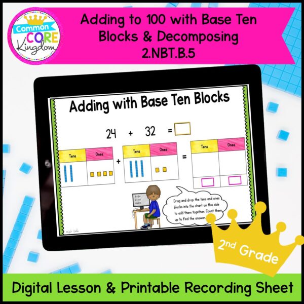 Adding Base Ten Blocks & Decomposing Preview in a tablet