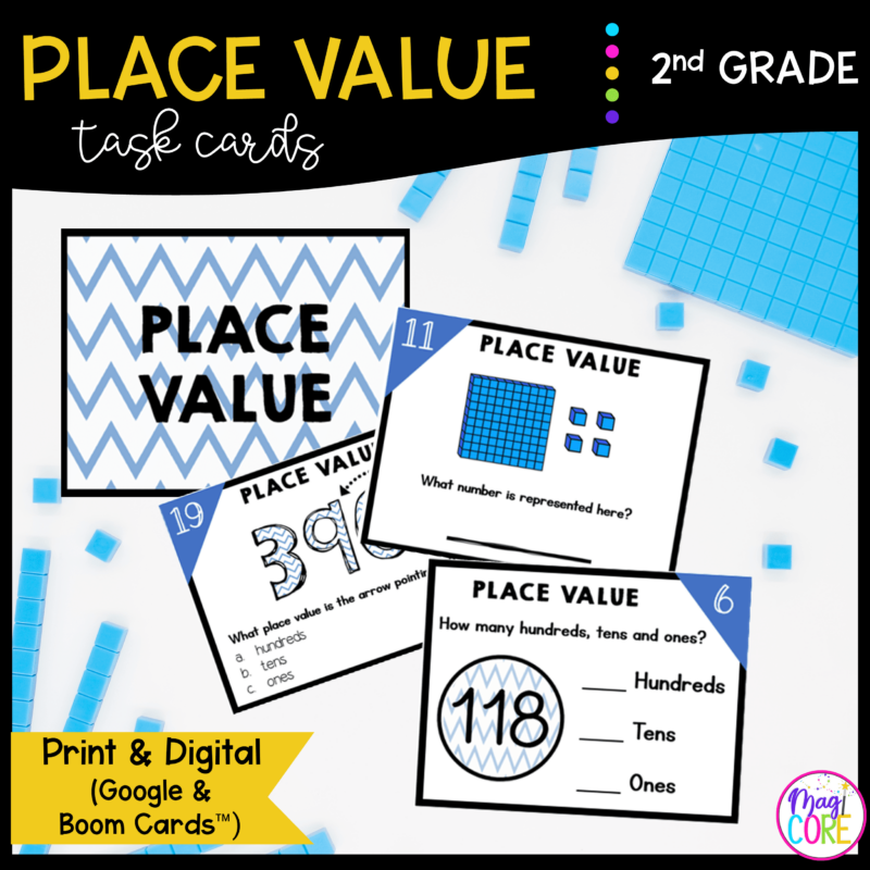 Place Value - 2nd Grade Math Task Cards - Print & Digital - 2.NBT.A.1