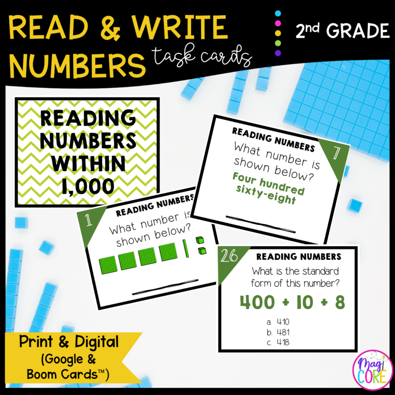 Read & Write Numbers - 2nd Grade Math Task Cards - Print & Digital - 2.NBT.A.3