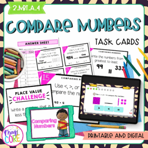 Compare Numbers - 2nd Grade Math Task Cards - 2.NBT.A.4