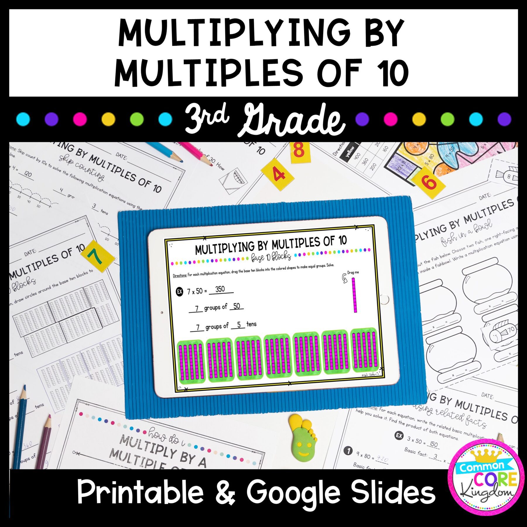 Multiplying by Multiples of 10 for 3rd Grade in Printable and Google Slides Version