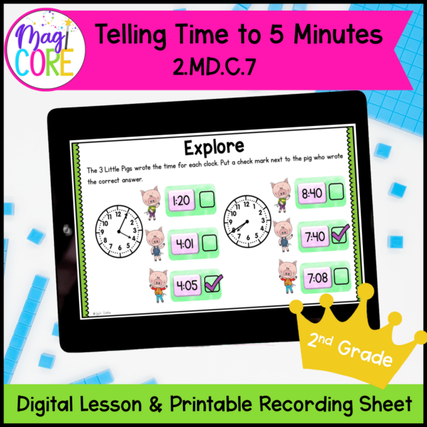 Telling Time to 5 Minutes - 2nd Grade Math Digital Mini Lesson - 2.MD.C.7