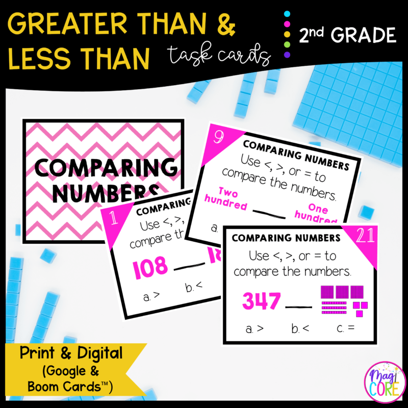 Compare Numbers - 2nd Grade Math Task Cards - Print & Digital - 2.NBT.A.4