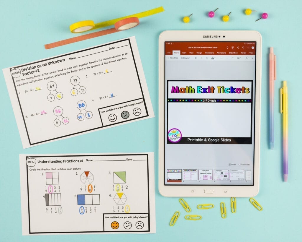 Various math exit tickets in digital and printable formats