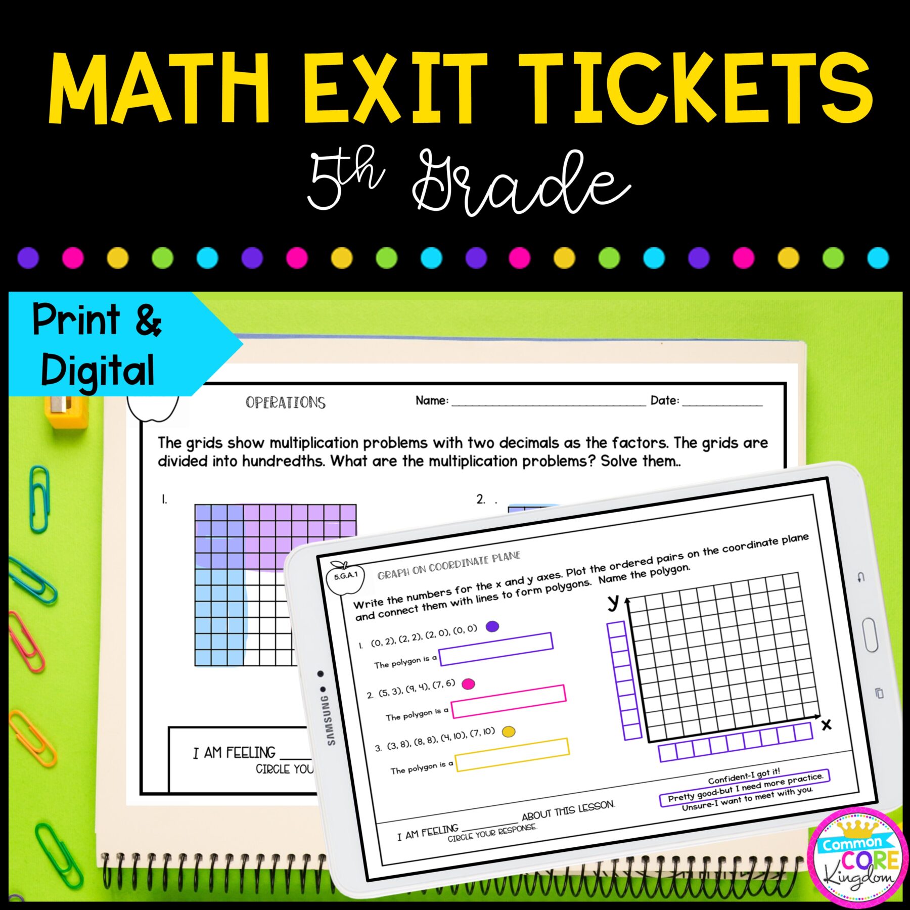 5th Grade Math Exit Tickets in Google Slides and Printable Format