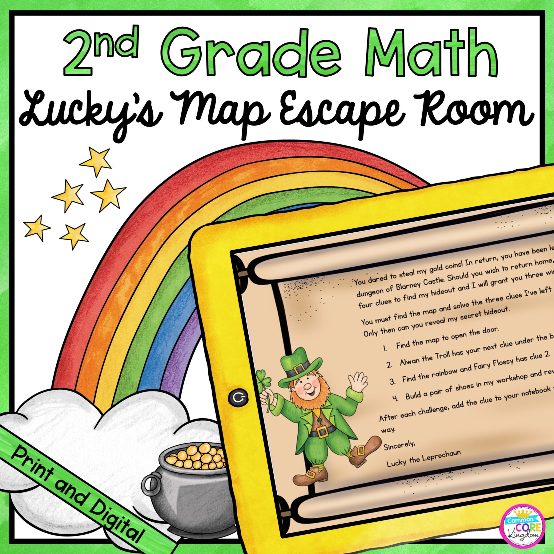 Lucky's Map Math Escape Room for 2nd Grade
