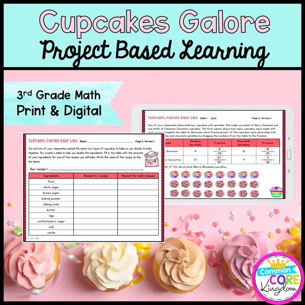 3rd Grade Cupcakes Galore Project Based Learning in Printable & Digital Format