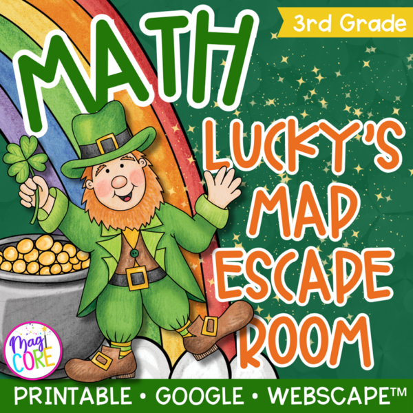 St Patrick's Day 3rd Grade Math Review Escape Room & Webscape Digital Activities