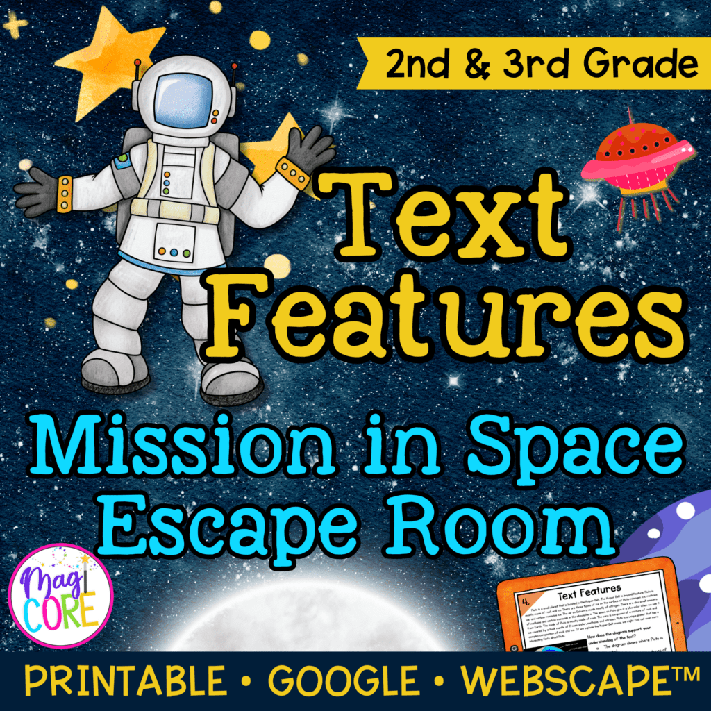 Text Features Mission in Space Escape Room 2nd & 3rd Grade | MagiCore
