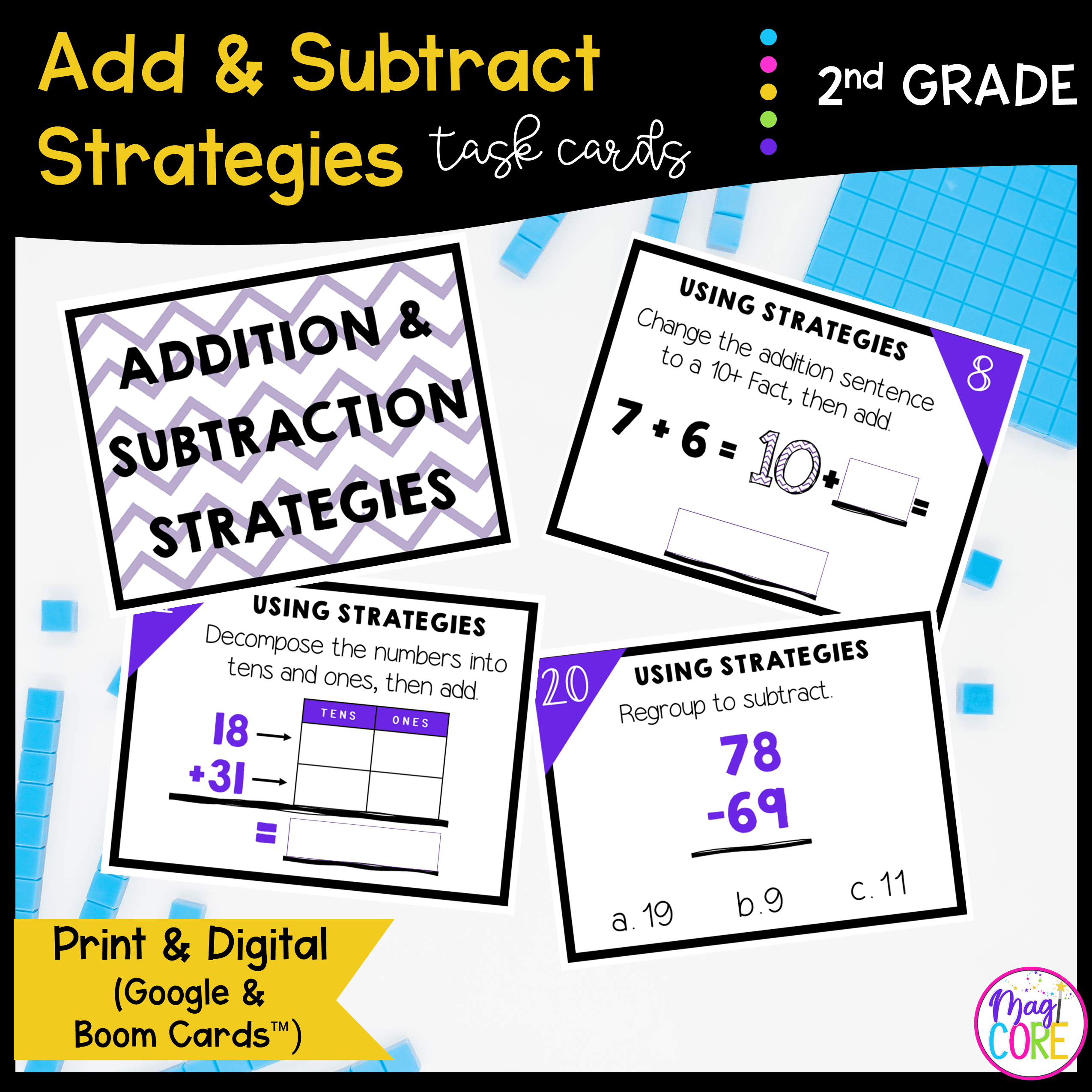 Add & Subtract Strategies - 2nd Grade Task Cards - Print & Digital - 2.NBT.B.5