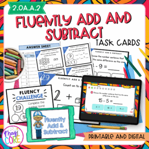 Fluently Add & Subtract to 20 - 2nd Grade Math Task Cards - 2.OA.A.2