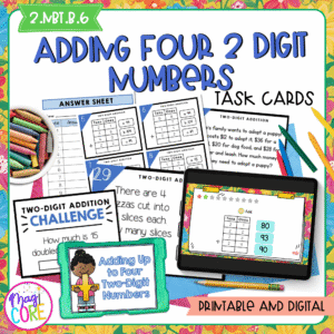 Adding Four Two-Digit Numbers - 2nd Grade Math Task Cards - 2.NBT.B.6
