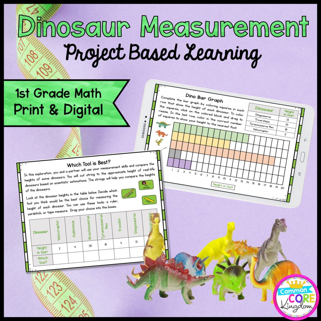 Dino Measurement Project Learning - 1st - Printable & Google Distance Learning