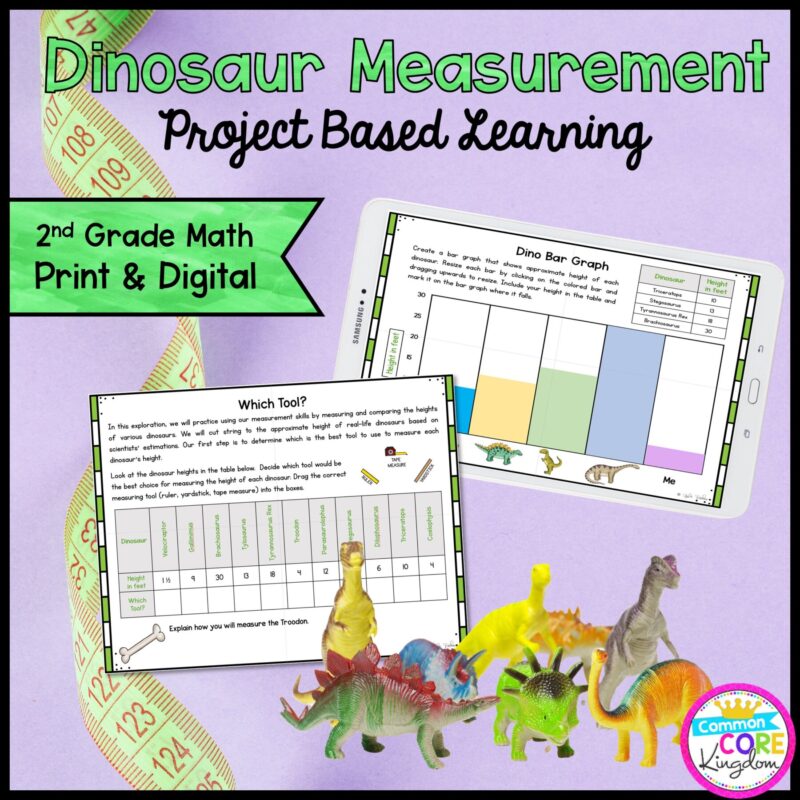 Dino Measurement Project Learning - 2nd - Printable & Google Distance Learning