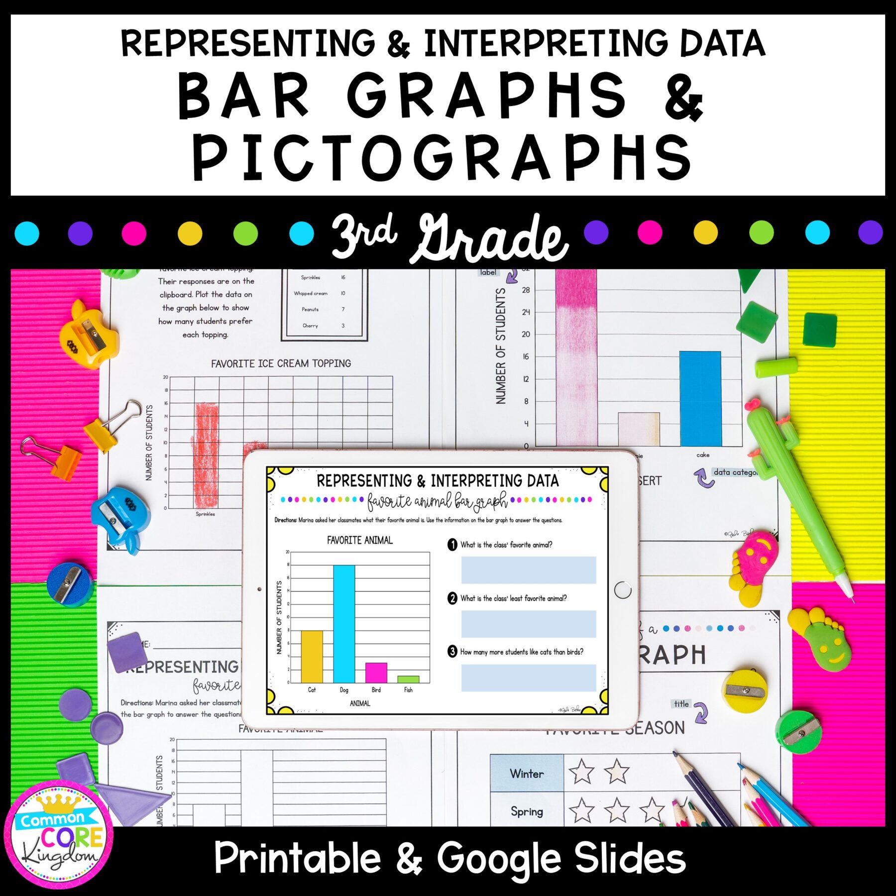 Bar Graphs & Pictographs Unit in Printable & Digital Format for 3rd Grade