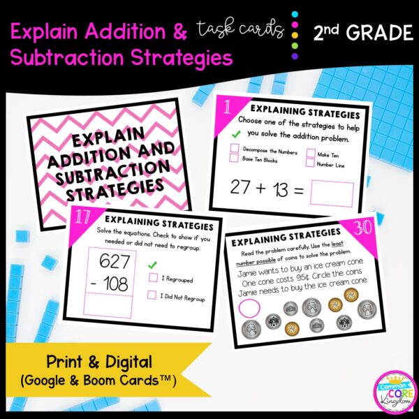 Explain Addition & Subtraction in Google Slides & Boom Task Cards Format