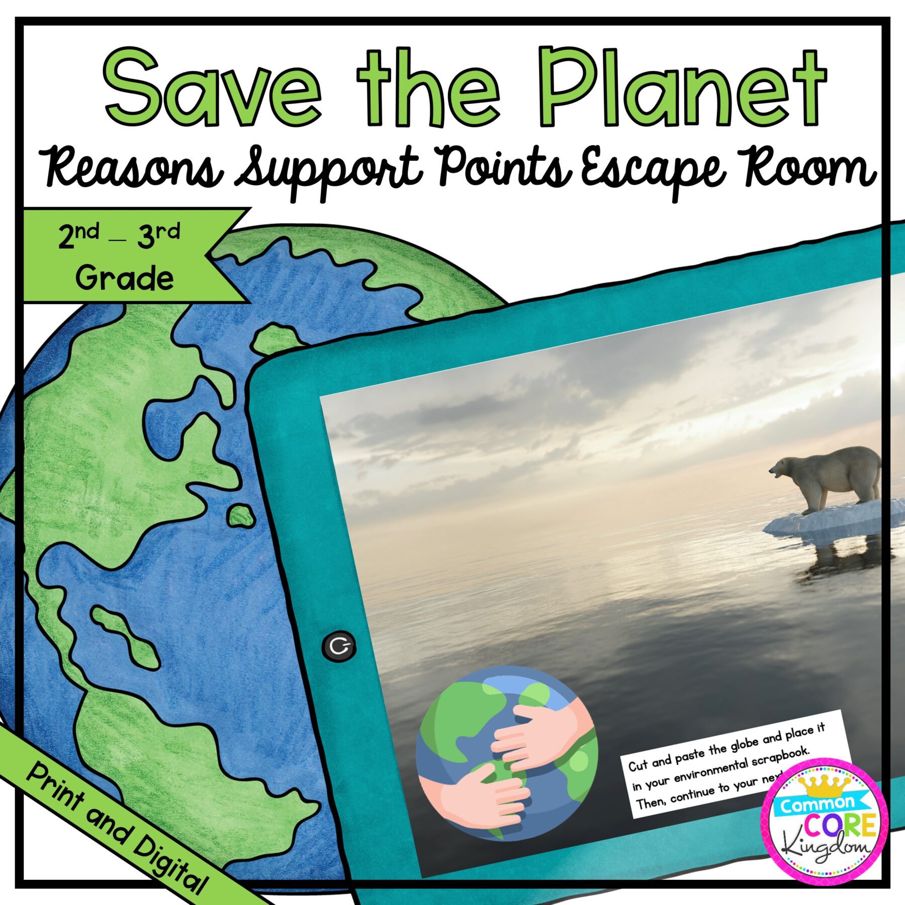 Save the Planet Reasons Support Escape Room for 2nd & 3rd Grade in Google Slides & Printable format