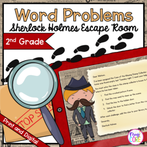 Word Problems Sherlock Holmes Math Escape Room & Webscape™ - 2nd Grade