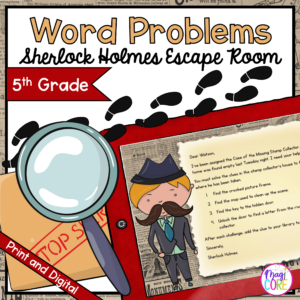Word Problems Sherlock Holmes Math Escape Room & Webscape™ - 5th Grade