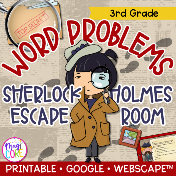 Word Problems Sherlock Holmes Math Escape Room & Webscape™ - 3rd Grade