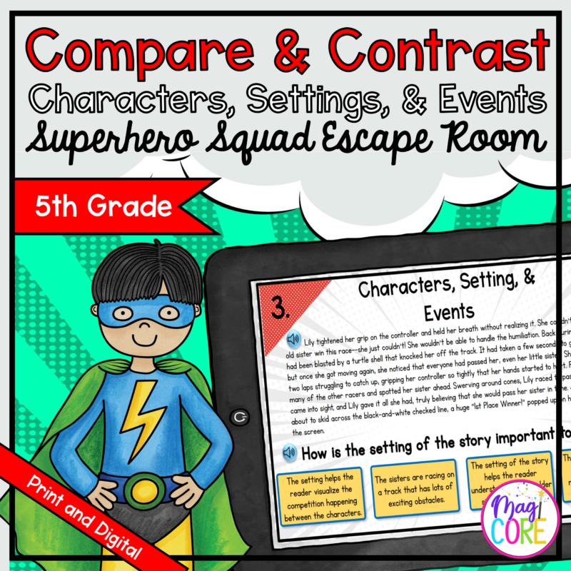 Characters, Settings, & Events Superhero Escape Room & Webscape™ - 5th Grade