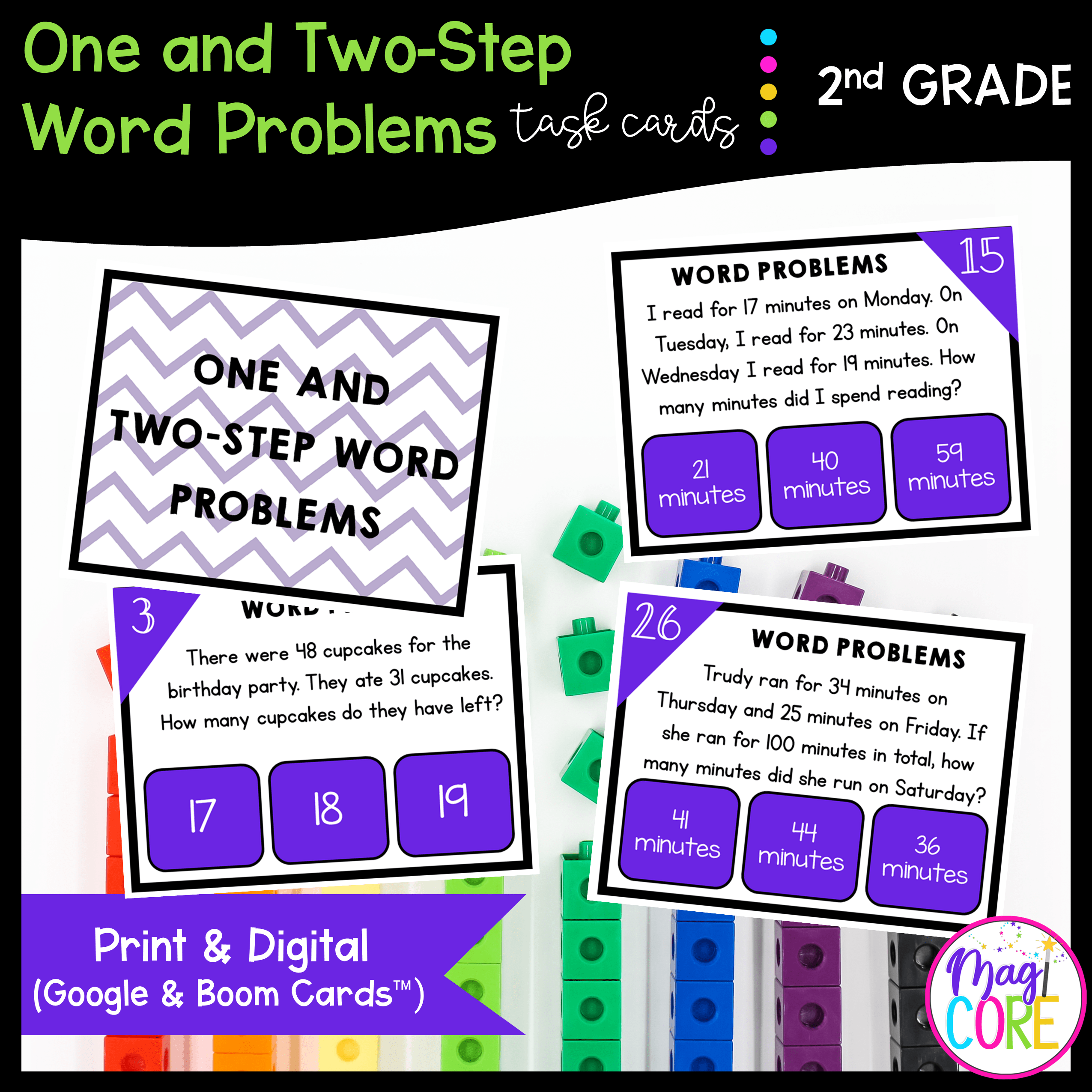 One & Two-Step Word Problems - 2nd Grade Task Cards - Print & Digital - 2.OA.A.1