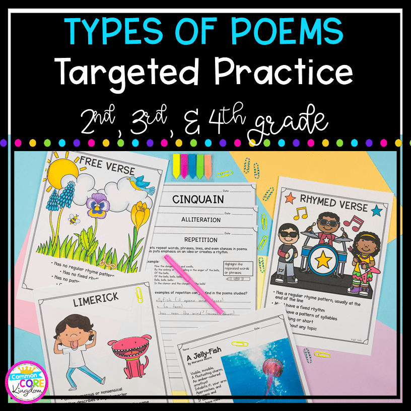 Types of Poems Targeted Practice cover showing different poem styles for teaching poetry.