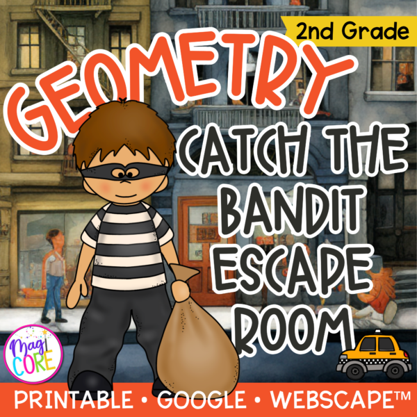 2D & 3D Shapes Geometry - Bandit Math Escape Room & Webscape™ - 2nd Grade