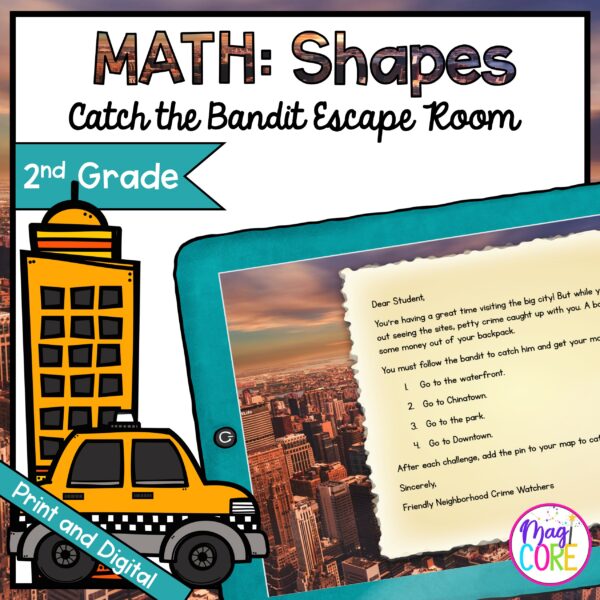 Catch the Bandit Geometry Escape Room for 2nd Grade in Google Slides & Printable