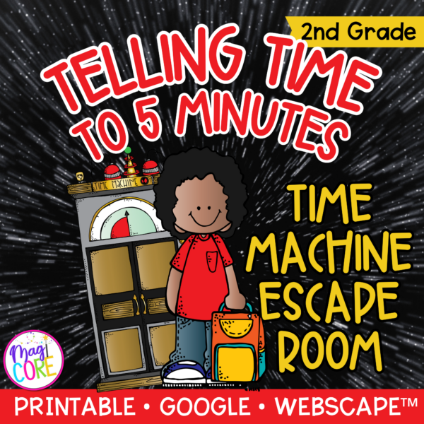 Telling Time to 5 Minutes Time Machine Math Escape Room & Webscape™ - 2nd Grade