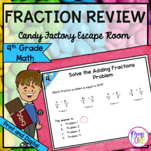 Fraction Review - 4th Grade Math Candy Factory Escape Room - Digital & Printable