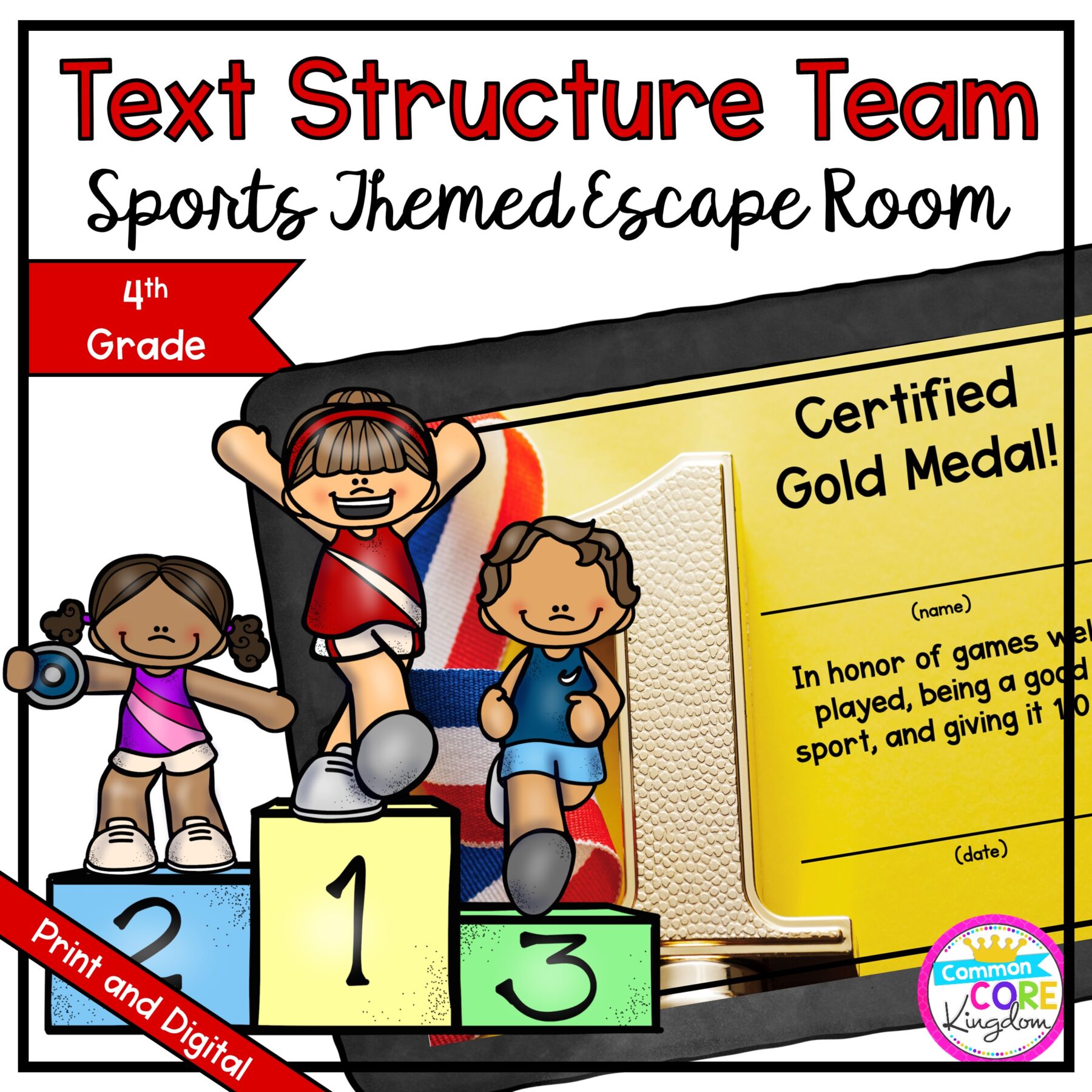 Team Sports Text Structure Escape Room for 4th Grade in Google Slides & Printable Format