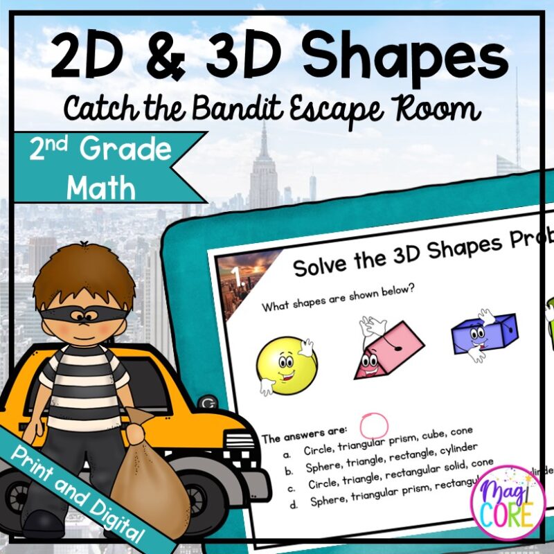 2D and 3D Shapes Geometry Escape Room - 2nd Grade Math - Digital & Printable