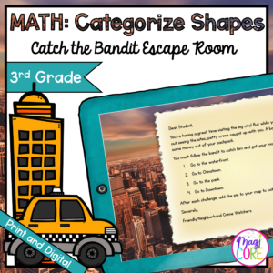 Categorize Shapes Geometry - Bandit Math Escape Room & Webscape™ - 3rd Grade