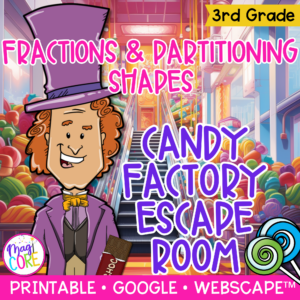 Fractions & Partitioning Shapes Candy Math Escape Room & Webscape™ - 3rd Grade