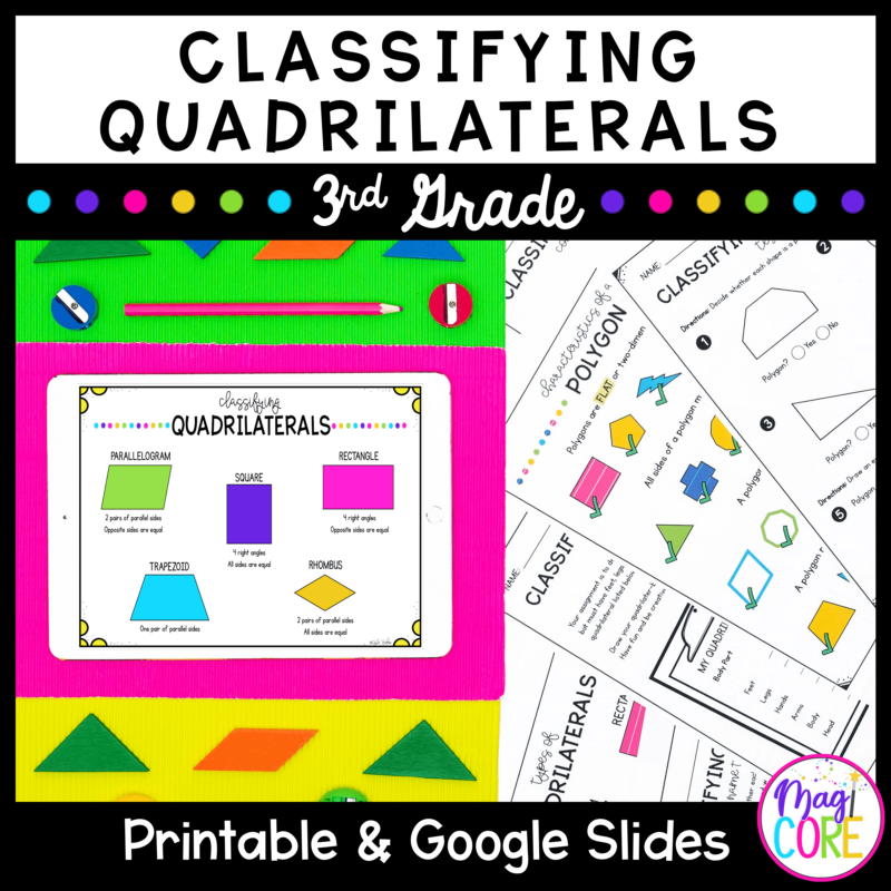 Classifying Quadrilaterals - 3rd Grade Math Unit - Print & Digital Format 3.GA.1