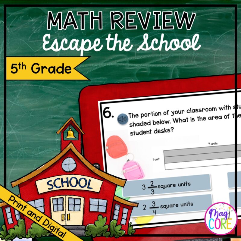 5th Grade Math Review Escape Room - Escape the School End of Year Theme