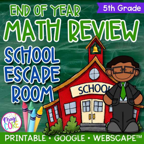 End of Year Theme Math Escape Room & Webscape™ - Escape the School - 5th Grade