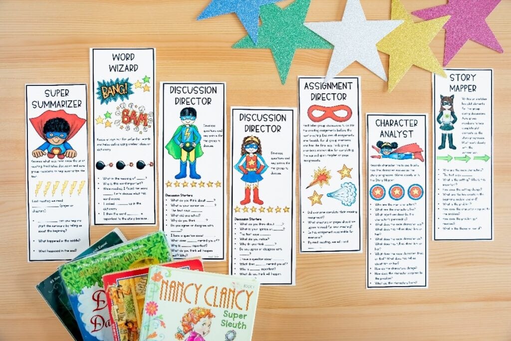 Set of literature circle bookmarks to help increase student participation and accountability when performing literature circle roles.