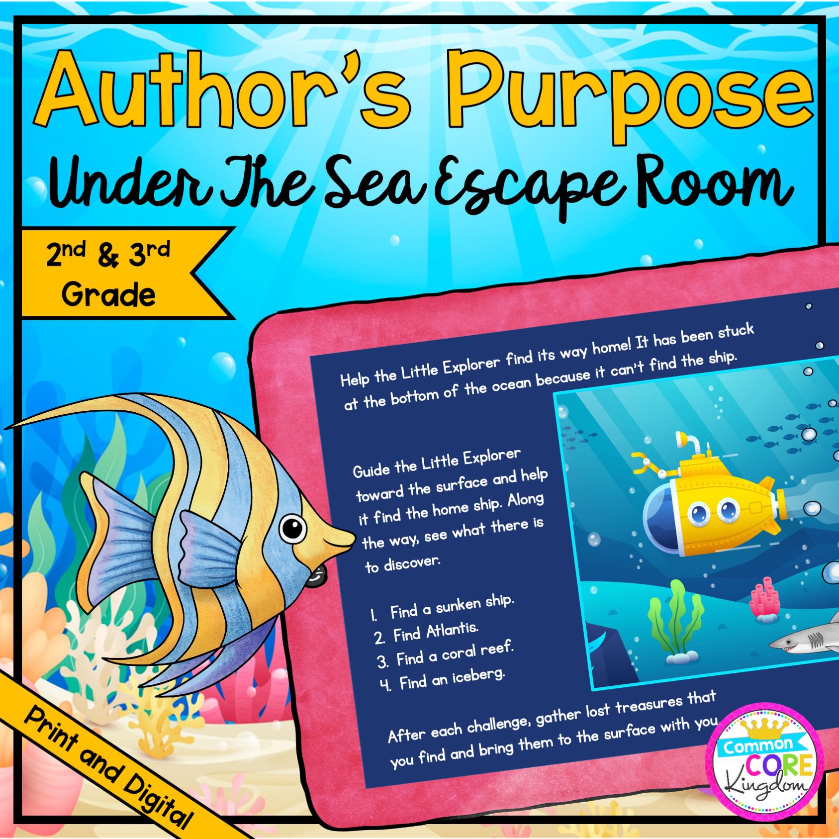 Author's Purpose "Under the Sea" Escape Room for 2nd & 3rd Grade in Digital & Printable Format
