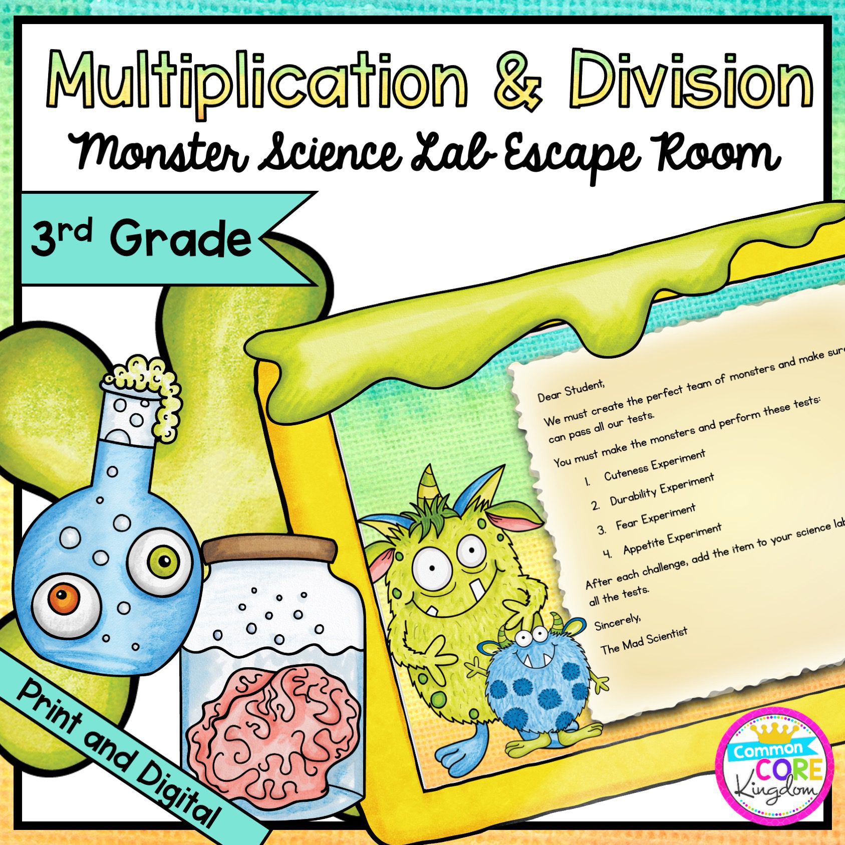 Multiplication & Division - Monster Science Escape Room for 3rd Grade in Digital & Printable Format