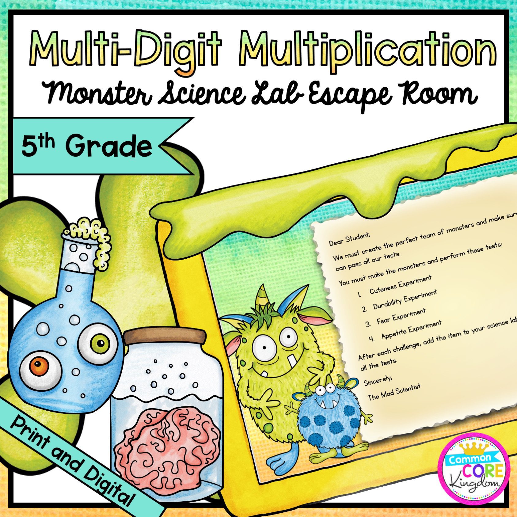 Multi-Digit Multiplication - Monster Science Escape Room for 5th Grade in Digital & Printable Format